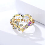 Mother's Day Gift Hollow Heart English Letter Love Mom Rhinestone Butterfly Finger Ring Jewelry Gift - Image 5