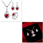 Fashion Jewelry Set Zircon Gem Pendant Chain Choker Necklace For Women Gold Color Stud Earring Statement Wedding Ring - Image 7