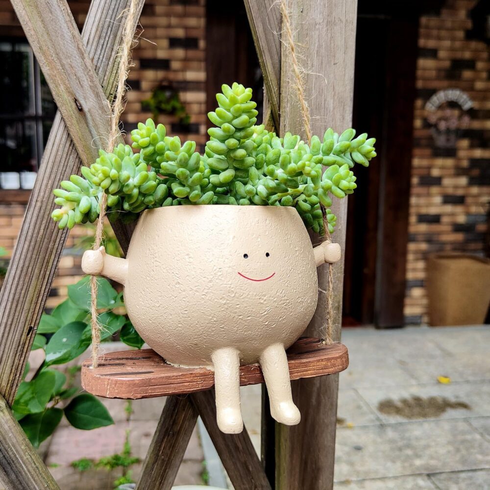 Plant Hanger Baskets Lovely Swing Face Planter Pot Succulent Flower Pots Balcony Wall Hanging Planter Decor Home Garden Supplies - Image 3