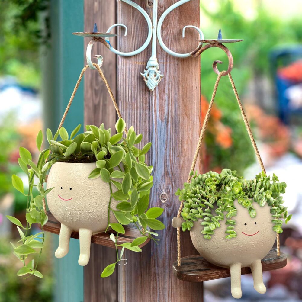 Plant Hanger Baskets Lovely Swing Face Planter Pot Succulent Flower Pots Balcony Wall Hanging Planter Decor Home Garden Supplies - Image 4