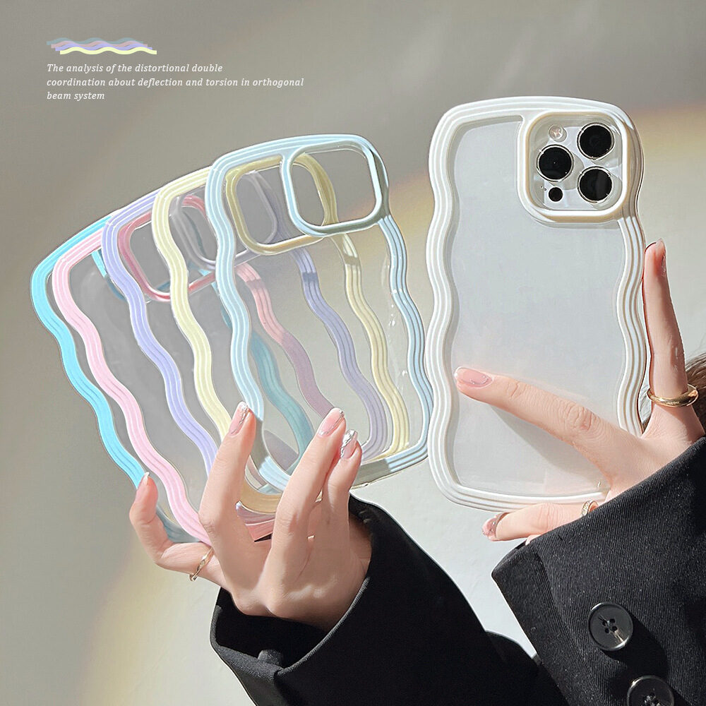 Wave Border Mobile Phone Case Solid Color Simple Candy Color | iphone cove - Image 2