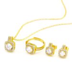 Fashion Jewelry Set Zircon Gem Pendant Chain Choker Necklace For Women Gold Color Stud Earring Statement Wedding Ring - Image 6