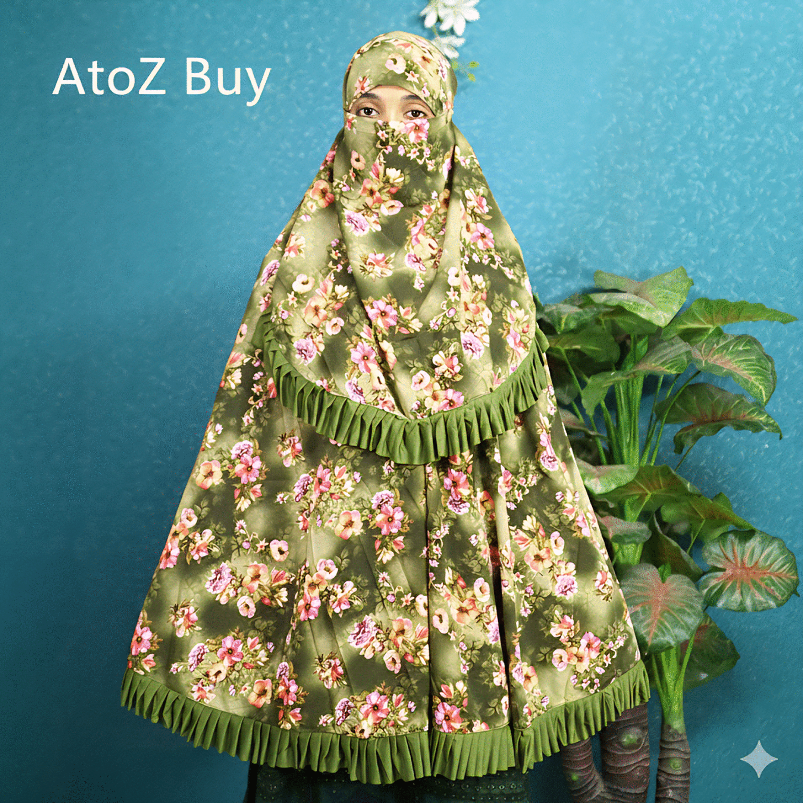 Cherry Print Fabric Short Khimar for Prayer